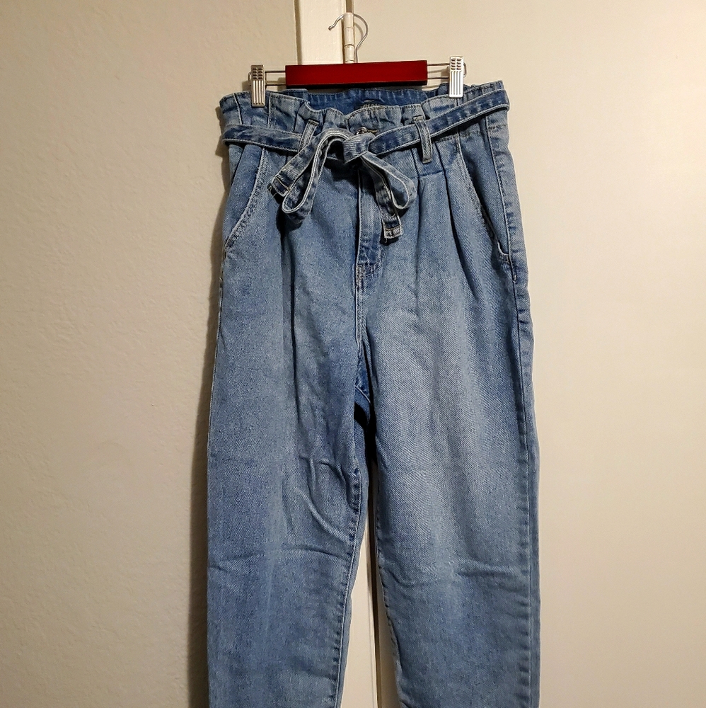 High waisted paper bag jeans